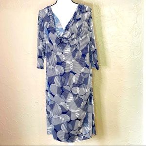 ModCloth Fervour 2x Navy/white geometric circle plunging cowl skater dress